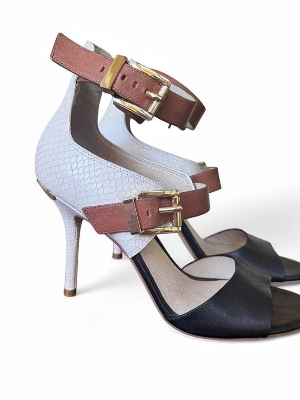 Michael Kors Leather Colorblock Double Buckle Heels Size 7M